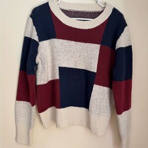 SHEIN Colorblock Knit Sweater - Red, Blue, and Cream